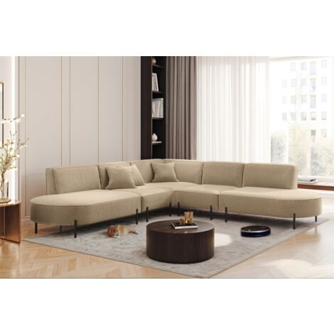 Ecksofa Designersofa VALENCIA Stoff Quelle Hellbraun Universal (1/2)
