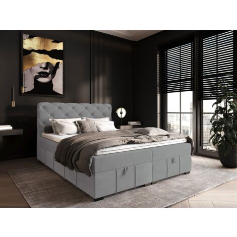 Boxspringbett Schlafzimmerbett GISEL 140x200cm Stoff Salvador Hellgrau (1/5)