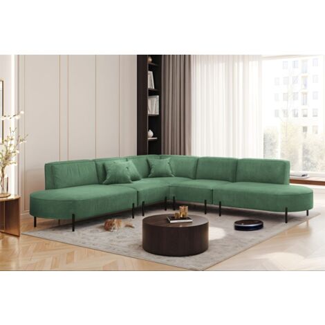 Ecksofa Designersofa VALENCIA Stoff Noel Grün Universal (1/2)