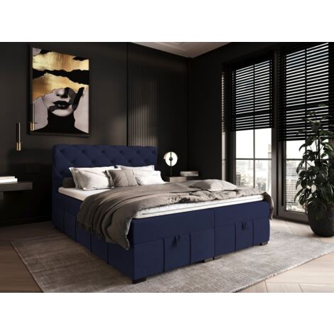 Boxspringbett Schlafzimmerbett GISEL 200x200cm Stoff Salvador Blau (1/5)