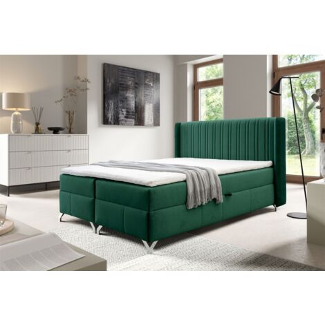 Boxspringbett Schlafzimmerbett DAMIEN 180x200cm Stoff Salvador Flaschengrün (1/5)
