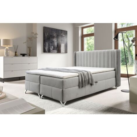 Boxspringbett Schlafzimmerbett DAMIEN 200x200cm Stoff Salvador Hellgrau (1/5)