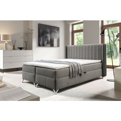 Boxspringbett Schlafzimmerbett DAMIEN 180x200cm Stoff Salvador Dunkelgrau (1/5)