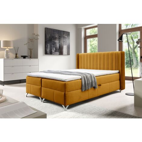 Boxspringbett Schlafzimmerbett DAMIEN 160x200cm Stoff Salvador Honiggelb (1/5)