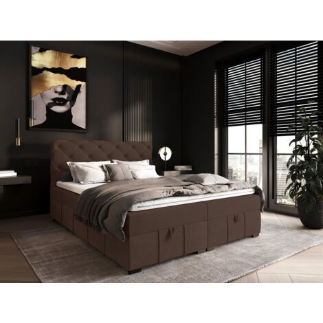 Boxspringbett Schlafzimmerbett GISEL 200x200cm Stoff Salvador Schokobraun (1/5)