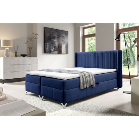 Boxspringbett Schlafzimmerbett DAMIEN 160x200cm Stoff Salvador Blau (1/5)