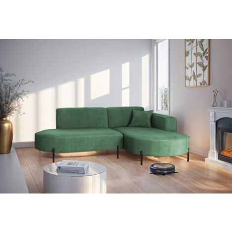 Ecksofa Designersofa VALENCIA XS in Stoff Noel Grün Ottomane Rechts