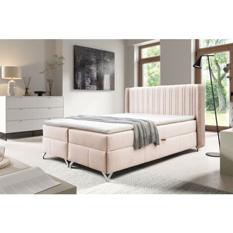 Boxspringbett Schlafzimmerbett DAMIEN 160x200cm Stoff Salvador Creme (1/5)