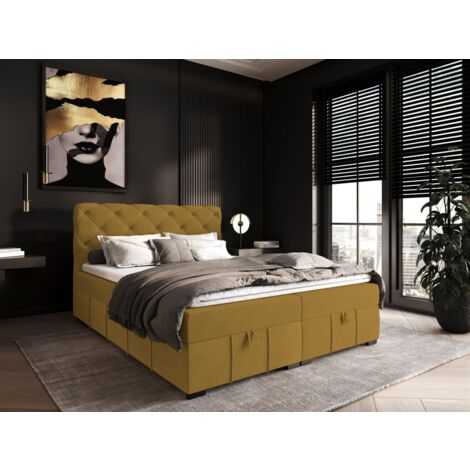 Boxspringbett Schlafzimmerbett GISEL 160x200cm Stoff Salvador Honiggelb (1/5)