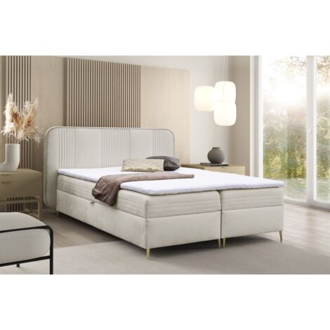 Boxspringbett Schlafzimmerbett ALIZE 160x200cm Stoff Fresh Creme (1/5)