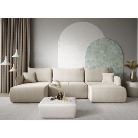 Wohnlandschaft Sofa mit Schlaffunktion CALGARY Stoff Curio Hellgrau