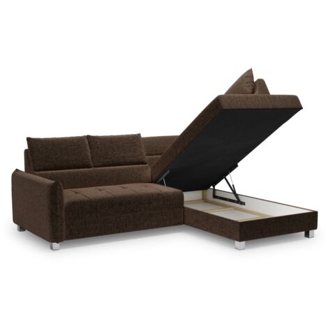 Ecksofa Schlafsofa Sofa MARNO in Stoff Vogue Braun Ottomane Rechts
