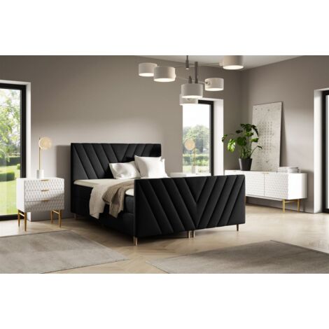 Boxspringbett Schlafzimmerbett CARLITO 160x200cm in Stoff Fresh Schwarz (1/4)