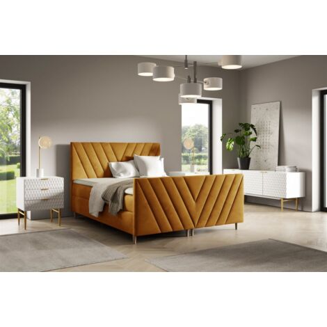 Boxspringbett Schlafzimmerbett CARLITO 160x200cm in Stoff Fresh Senfgelb (1/3)