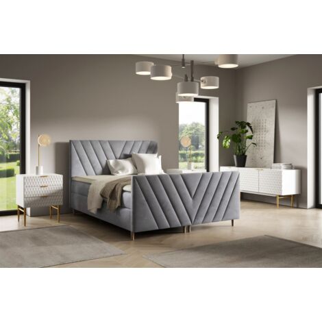 Boxspringbett Schlafzimmerbett CARLITO 180x200cm in Stoff Fresh Grau (1/4)