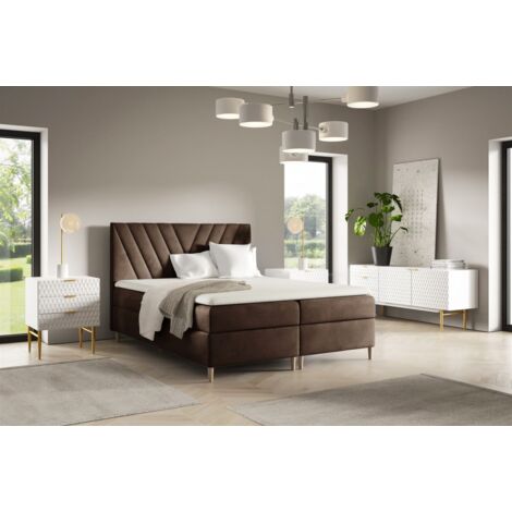 Boxspringbett Schlafzimmerbett ESPEN PREMIUM 140x200cm Stoff Fresh Braun (1/2)