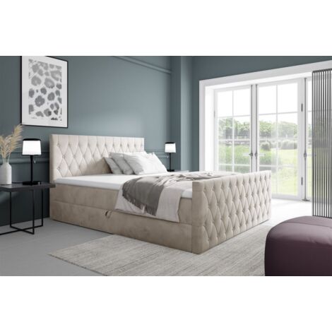 Boxspringbett Schlafzimmerbett ASHER PREMIUM 200x200cm Stoff Fresh Altweiß (1/2)