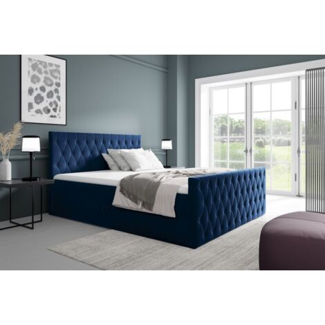 Boxspringbett Schlafzimmerbett ASHER PREMIUM 160x200cm Stoff Fresh Dunkelblau (1/2)