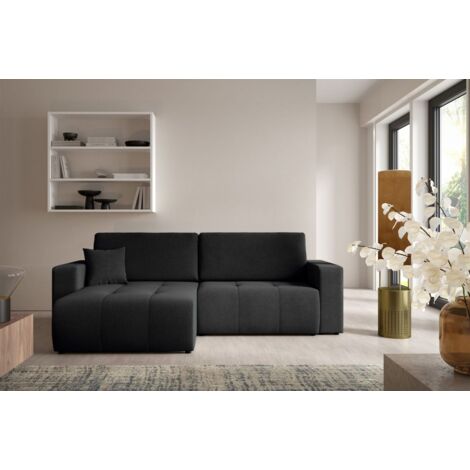 Ecksofa Sofa mit Schlaffunktion AUGUSTO in Stoff Wind Schwarz Ottomane Links (1/5)