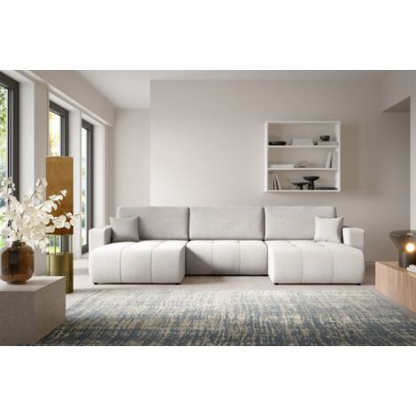 Wohnlandschaft Sofa mit Schlaffunktion AUGUSTO in Stoff Wind Hellgrau (1/5)