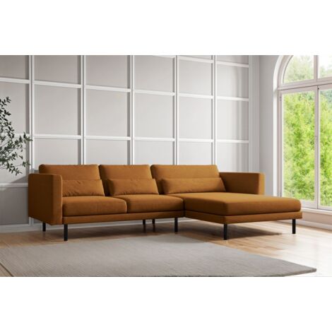 Ecksofa Designersofa AGADA in Stoff Verita Rostbraun Ottomane Rechts (1/2)