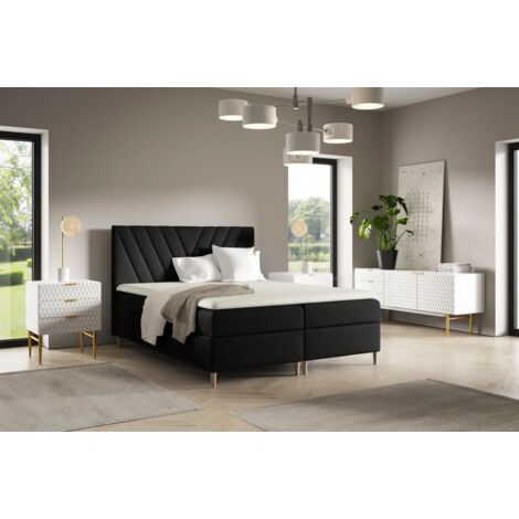 Boxspringbett Schlafzimmerbett ESPEN 140x220cm in Stoff Fresh Schwarz (1/2)