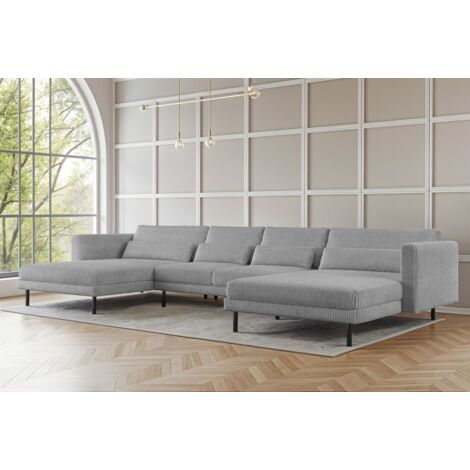 Wohnlandschaft U-Form Sofa AGADA in Stoff Poso Hellgrau (1/2)