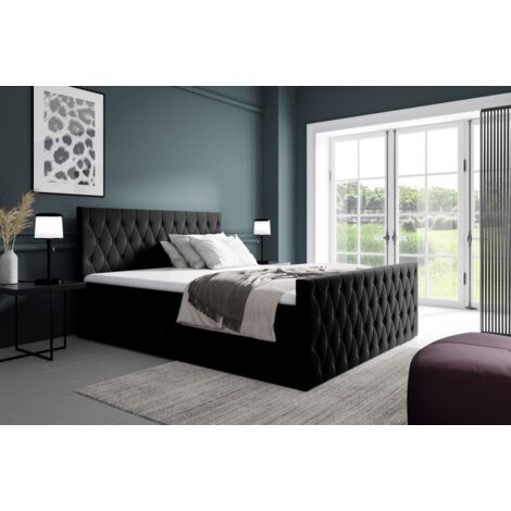 Boxspringbett Schlafzimmerbett ASHER PREMIUM 160x200cm Stoff Fresh Schwarz (1/2)