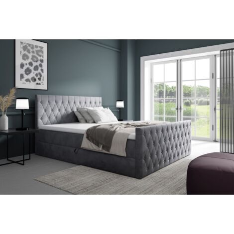 Boxspringbett Schlafzimmerbett ASHER PREMIUM 200x200cm Stoff Fresh Grau (1/2)
