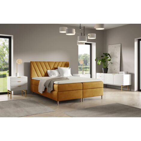 Boxspringbett Schlafzimmerbett ESPEN 200x200cm in Stoff Fresh Senfgelb (1/2)