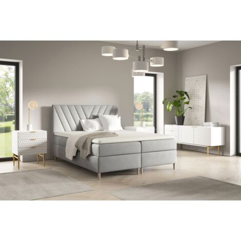 Boxspringbett Schlafzimmerbett ESPEN 180x200cm in Stoff Fresh Hellgrau (1/2)