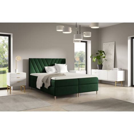 Boxspringbett Schlafzimmerbett ESPEN PREMIUM 200x200cm Stoff Fresh Flaschengrün (1/2)
