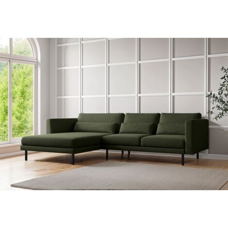 Ecksofa Designersofa AGADA in Stoff Verita Flaschengrün Ottomane Links
