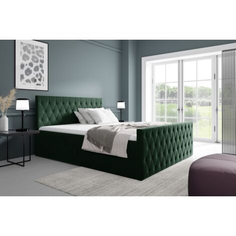 Boxspringbett Schlafzimmerbett ASHER PREMIUM 180x200cm Stoff Fresh Flaschengrün (1/2)