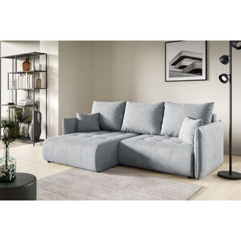 Ecksofa Schlafsofa CANIO Stoff Monolith Hellgrau Ottomane Links (1/4)
