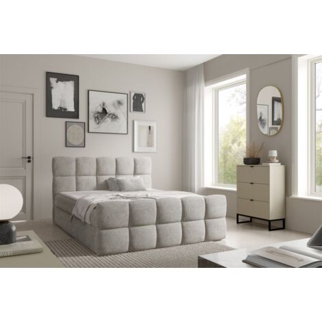 Boxspringbett Schlafzimmerbett SATINE 180x200cm Stoff Coral Beige (1/5)