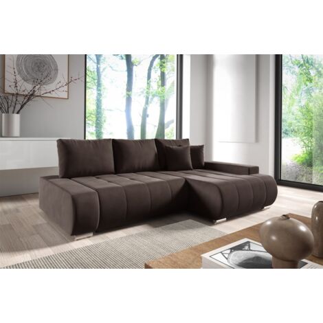 Ecksofa Schlafsofa ELMO Stoff Monolith Dunkelbraun Ottomane Rechts (1/4)