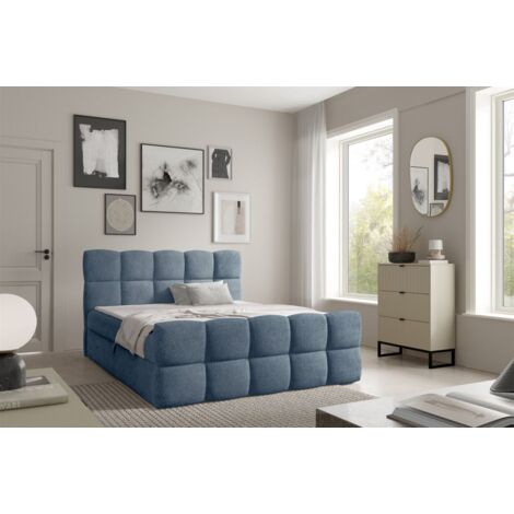 Boxspringbett Schlafzimmerbett SATINE PREMIUM 200x200cm Stoff Coral Himmelblau (1/5)