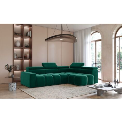 Ecksofa Designersofa DARCY in Stoff Salvador Flaschengrün Ottomane Rechts