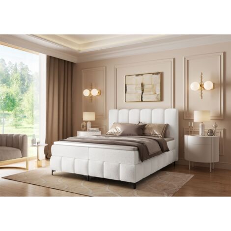 Boxspringbett Schlafzimmerbett ISABEL 140x200cm in Stoff Prime Creme (1/5)