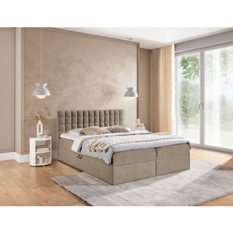 Boxspringbett Schlafzimmerbett TORIBO 140x220cm Stoff Coral Dunkelbeige (1/5)