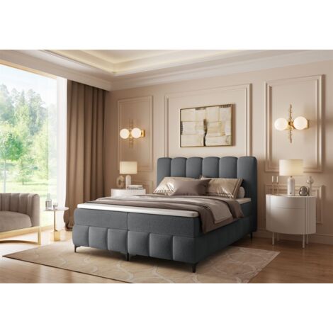 Boxspringbett Schlafzimmerbett ISABEL 160x200cm in Stoff Prime Dunkelgrau (1/5)