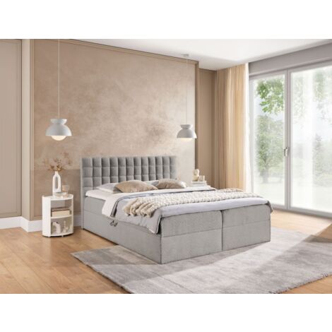 Boxspringbett Schlafzimmerbett TORIBO PREMIUM 180x200cm Stoff Coral Grau (1/5)