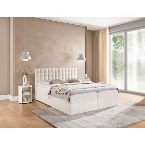 Boxspringbett Schlafzimmerbett TORIBO PREMIUM 160x200cm Stoff Coral Creme (1/5)