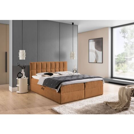 Boxspringbett Schlafzimmerbett DOMINGA PREMIUM 140x200cm Stoff Coral Cognac (1/5)