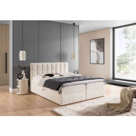Boxspringbett Schlafzimmerbett DOMINGA PREMIUM 120x200cm Stoff Coral Creme (1/5)