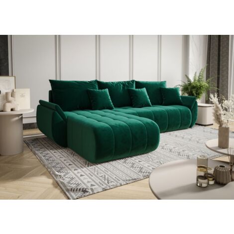 Ecksofa Schlafsofa AKITA Stoff Monolith Grün Ottomane Links