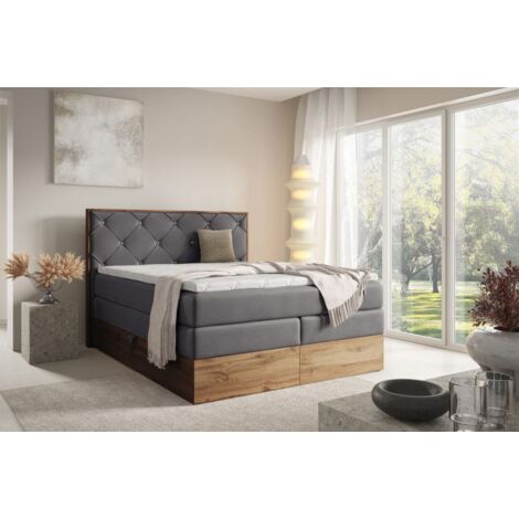 Boxspringbett Schlafzimmerbett NAVEL 200x200cm in Stoff Rouge Dunkelgrau (1/5)
