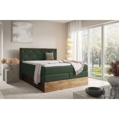 Boxspringbett Schlafzimmerbett NAVEL 180x200cm in Stoff Rouge Dunkelgrün (1/5)