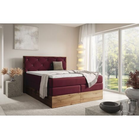 Boxspringbett Schlafzimmerbett NAVEL 160x200cm in Stoff Rouge Bordeauxrot (1/5)